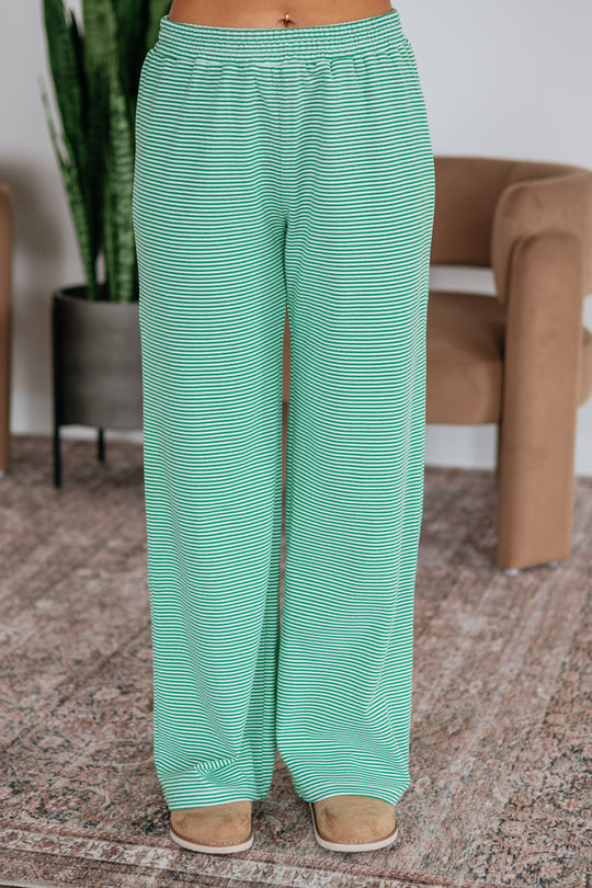 Cayla Striped Pants - Kelly Green Mix