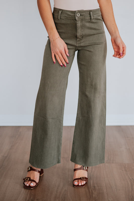 Linsley Wide Leg Pants - Olive