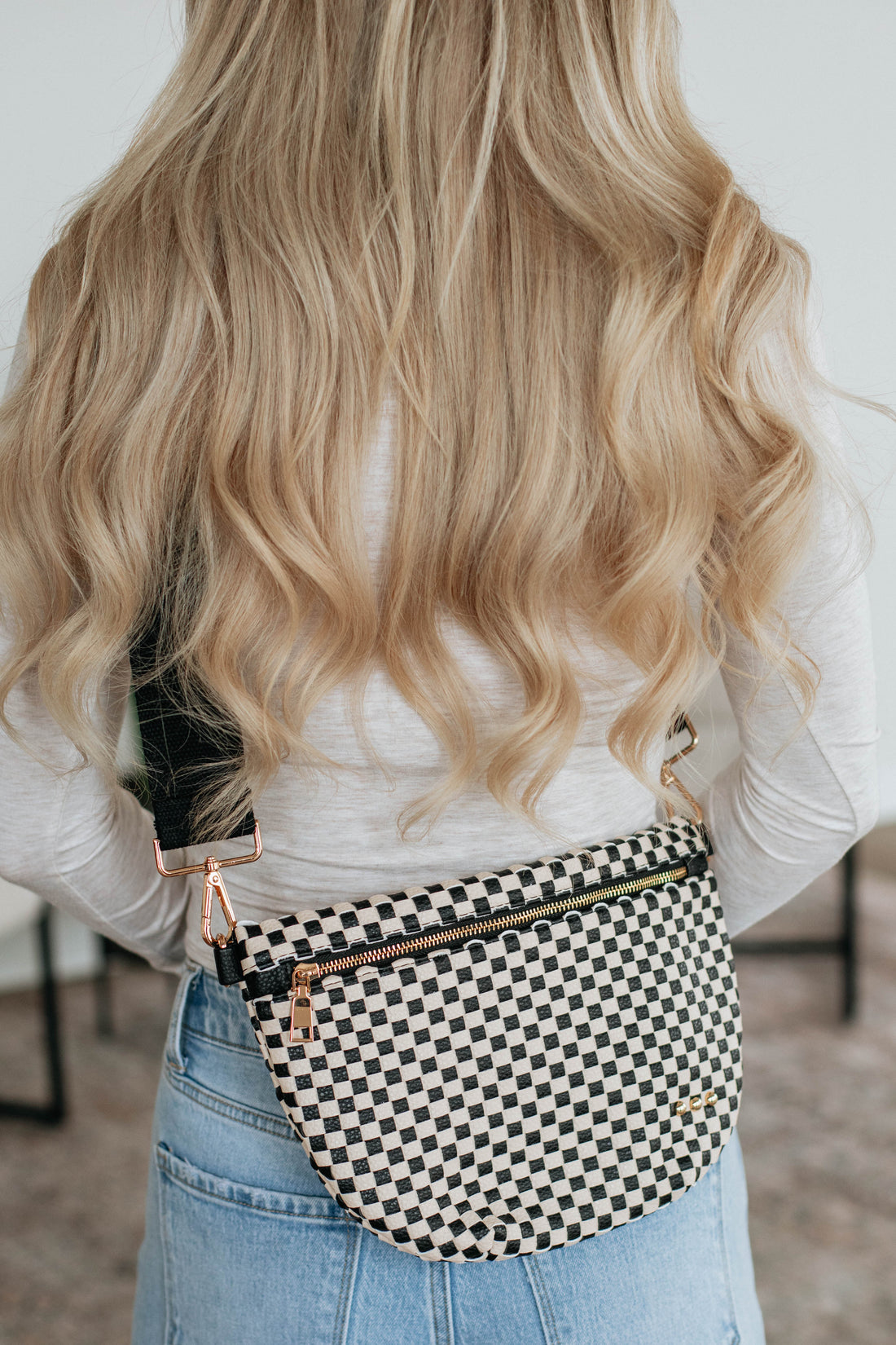 Patsy Checkered Bum Bag - Black
