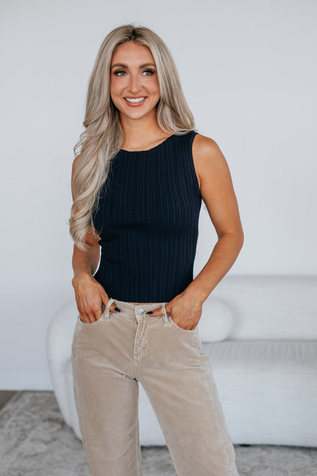 Missie Ribbed Tank - Navy