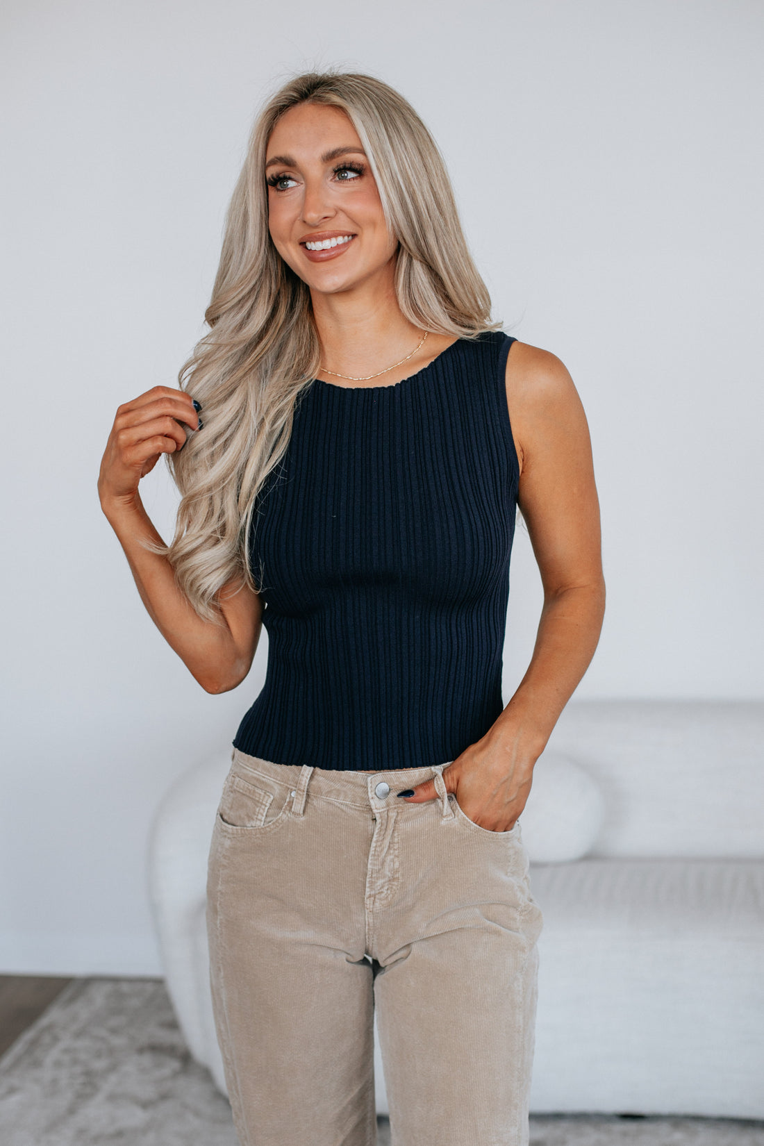 Missie Ribbed Tank - Navy