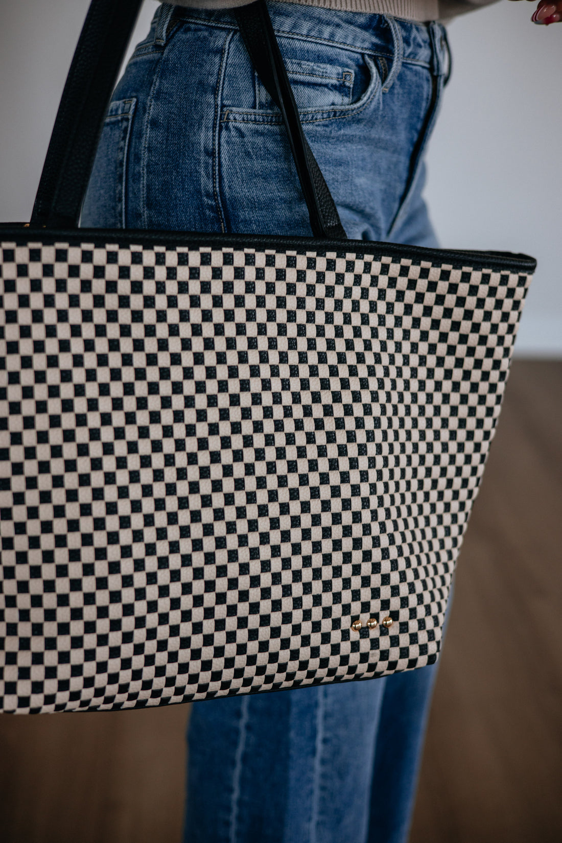 Keeley Checkered Tote Bag - Black