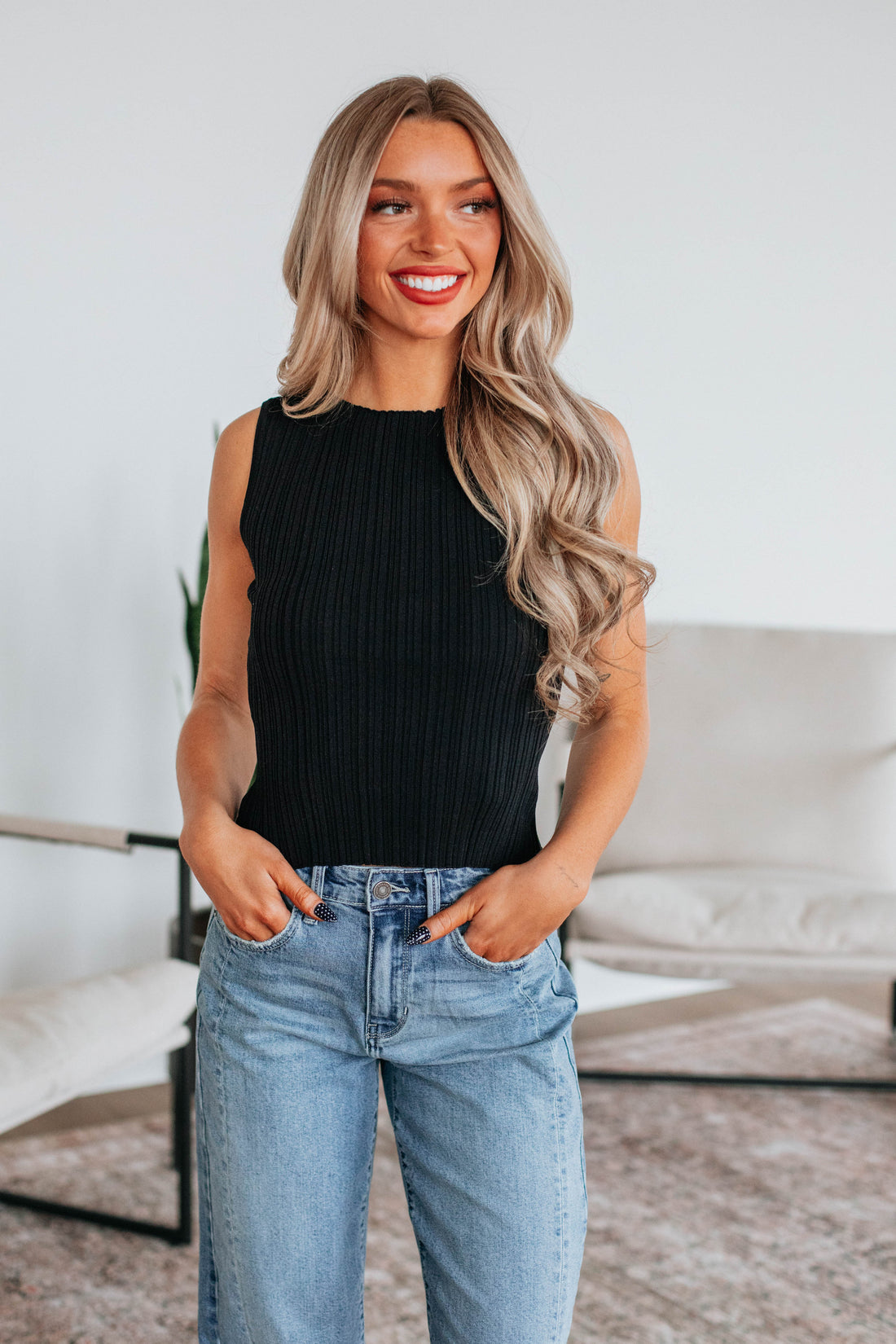 Missie Ribbed Tank - Black