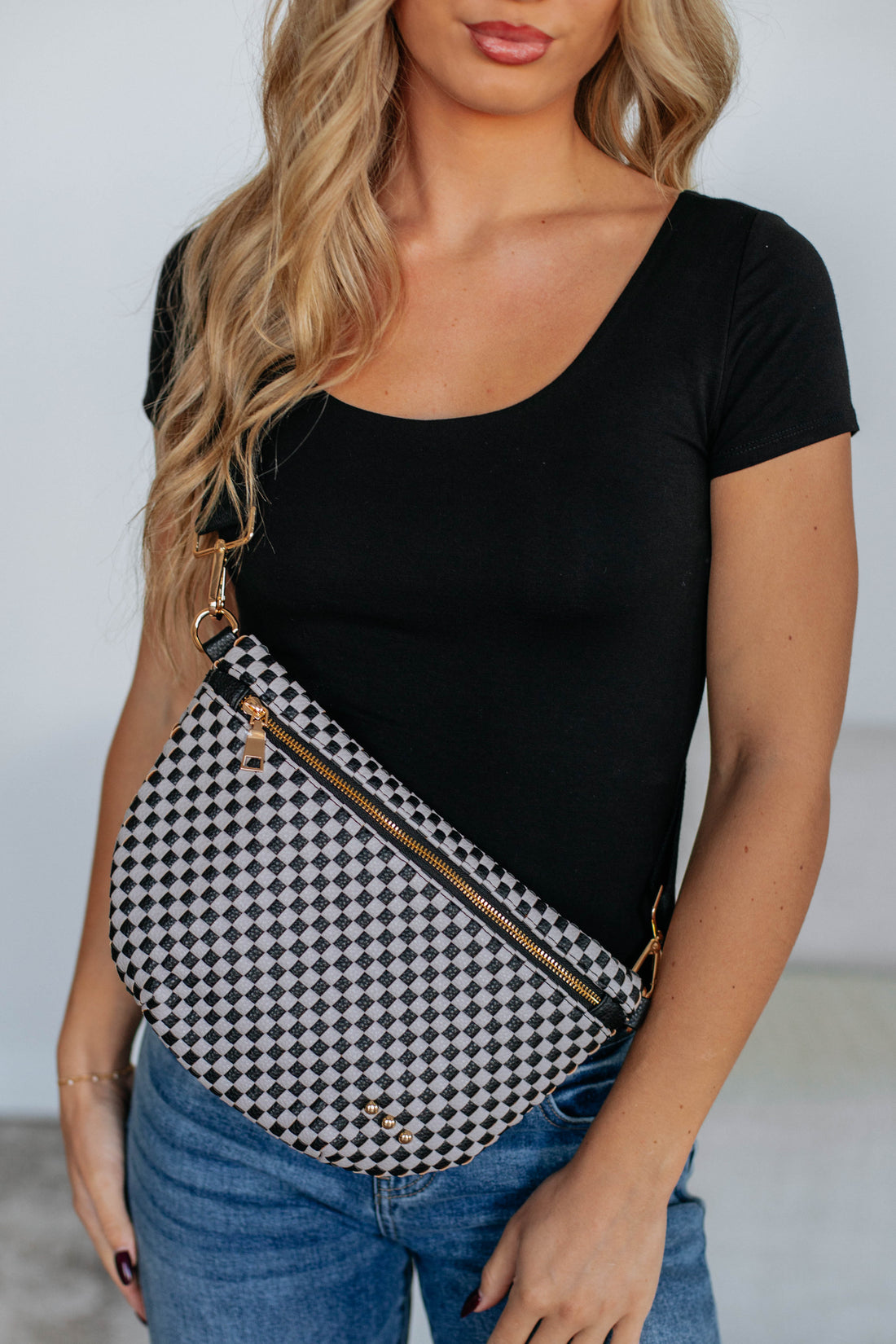 Patsy Checkered Bum Bag - Grey Black
