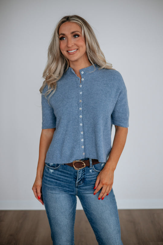 Auden Sweater Top - Dusty Blue