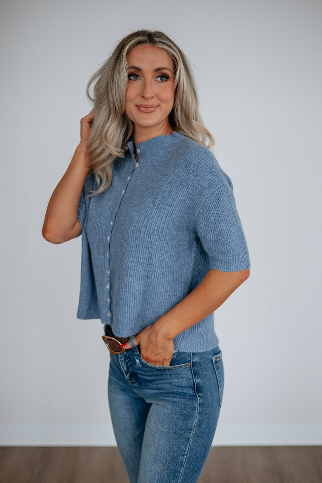 Auden Sweater Top - Dusty Blue